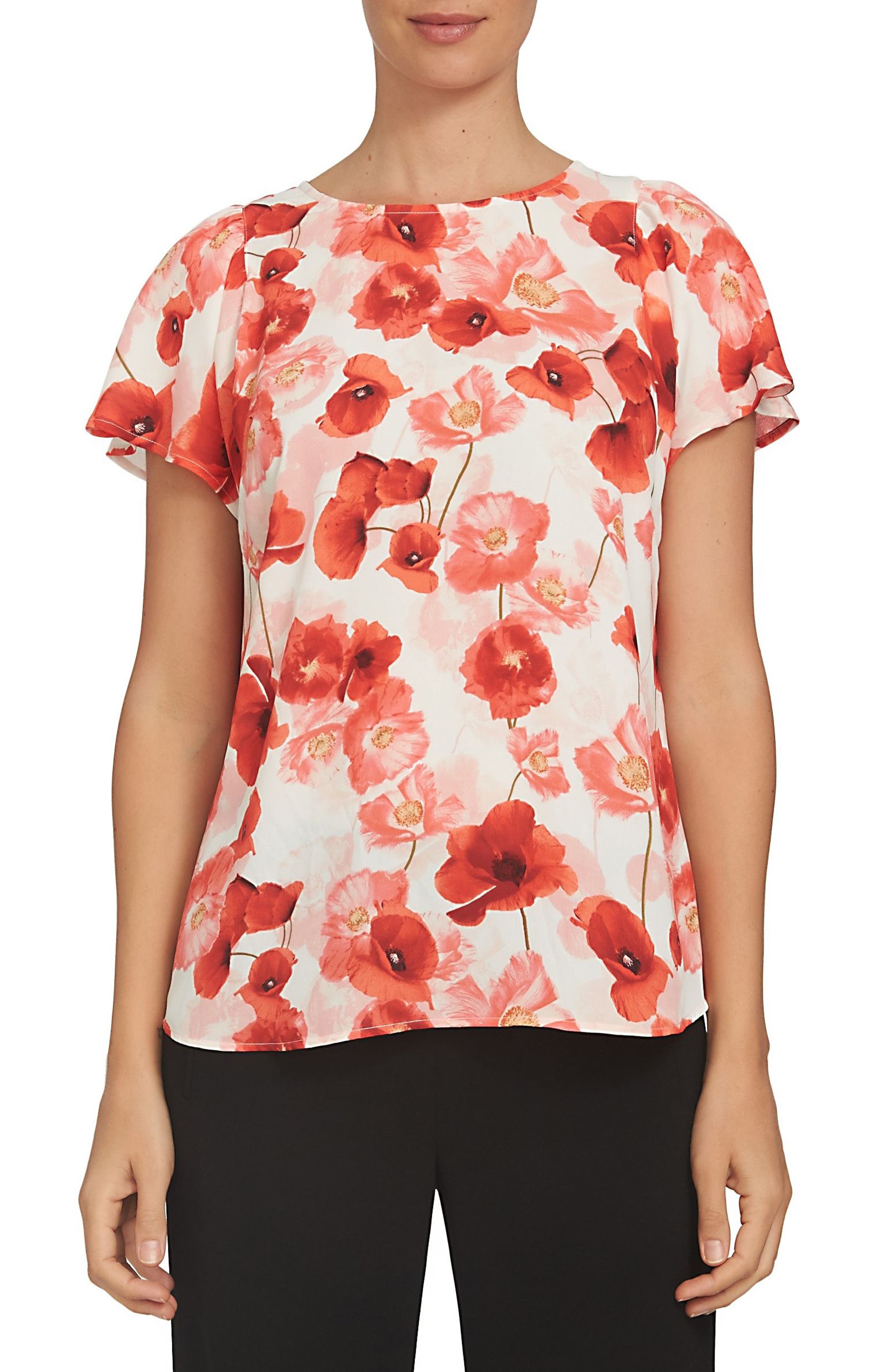 CeCe Floating Poppies Print Blouse | Nordstrom