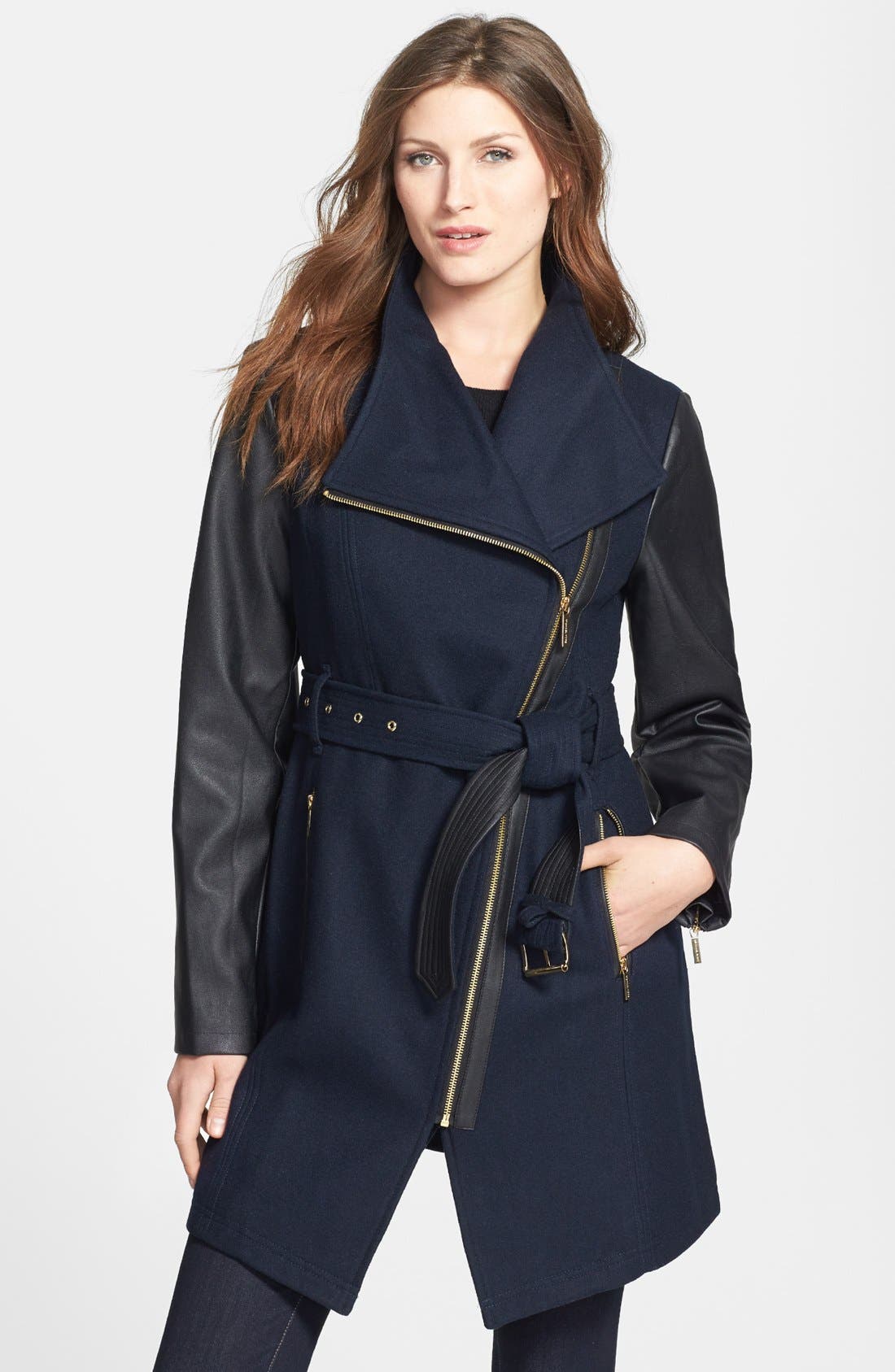 MICHAEL Michael Kors Wool Blend & Faux Leather Coat (Regular & Petite