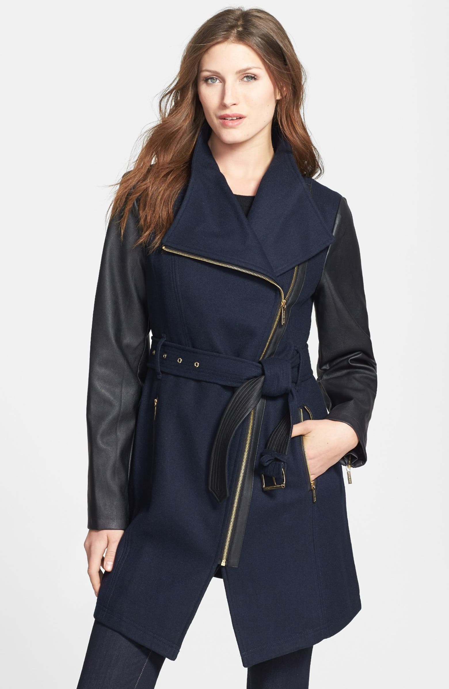 MICHAEL Michael Kors Wool Blend & Faux Leather Coat (Regular & Petite ...