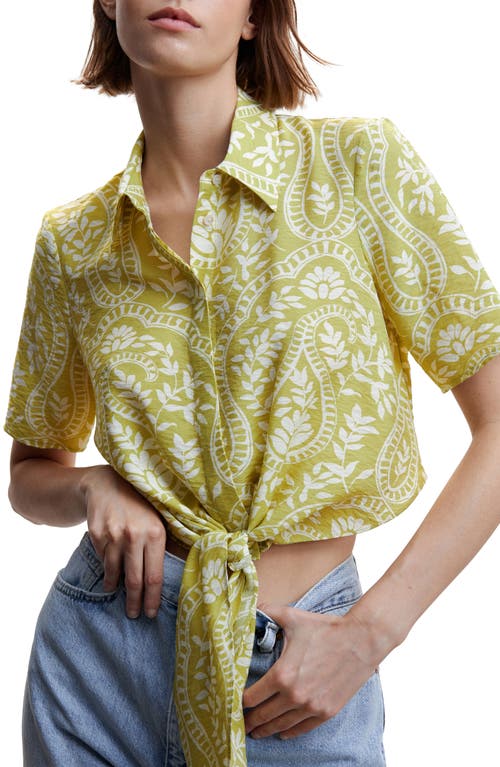 MANGO Print Knot Front Shirt in Pastel Green