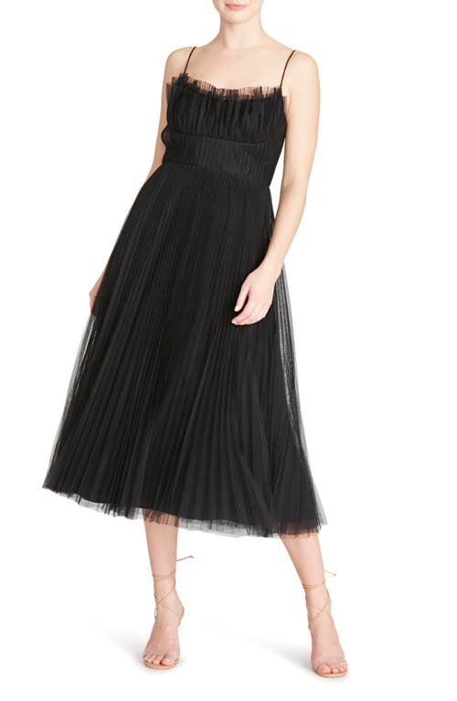 ML Monique Lhuillier Pleated Tulle A-Line Midi Dress in Black at Nordstrom, Size 10