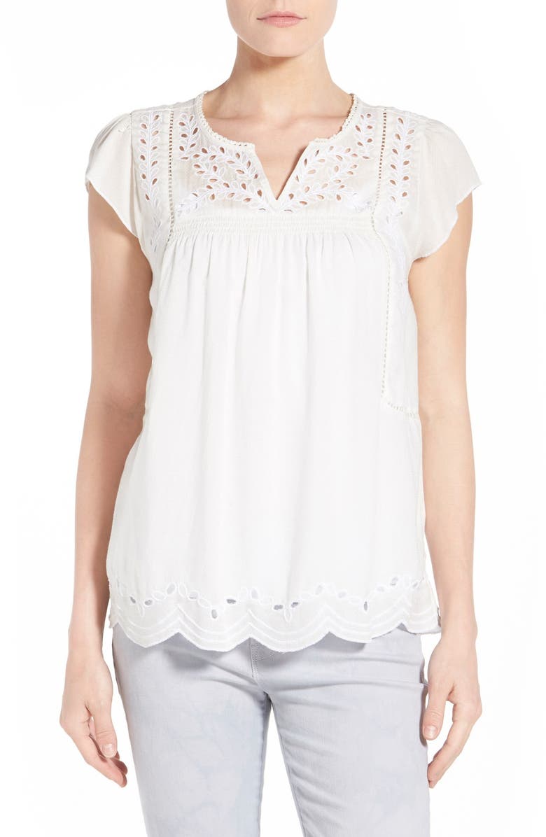 Lucky Brand Embroidered Eyelet Trim Top | Nordstrom
