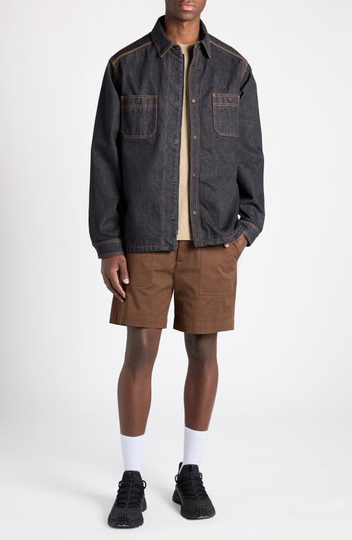 Shop Moncler Logo Denim Overshirt In Blue Denim