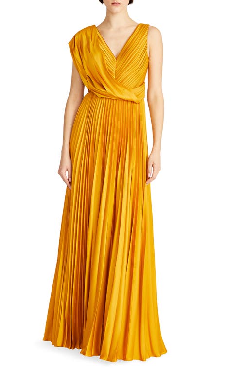 Theia Breanne Pleated Satin Gown Gold Nectar at Nordstrom,