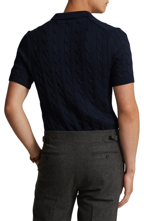 Shop Polo Ralph Lauren Cable Short Sleeve Polo Sweater In Hunter Navy