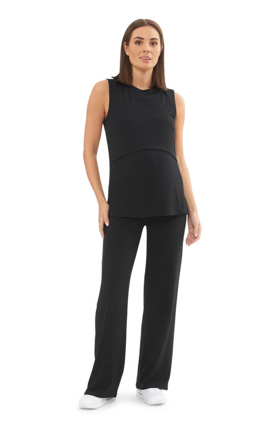 Shop Ripe Maternity Cindy Rib Straight Leg Maternity Pants In Black