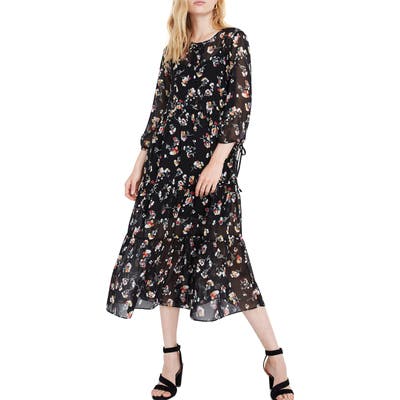 Madewell Sheer Tier Midi Dress, Black