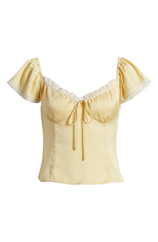 Shop Wayf Melissa Lace Trim Tie Neck Top In Butter Yellow