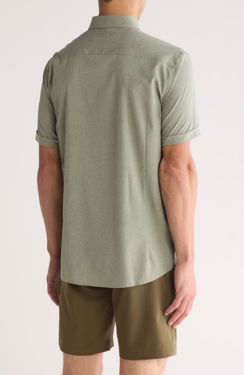 Soul Of London Microfiber Stretch Short Sleeve Button-down Shirt In Sage