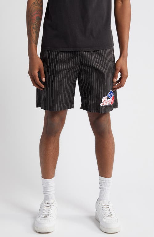 Lover's Patch Pinstripe Drawstring Shorts in Black