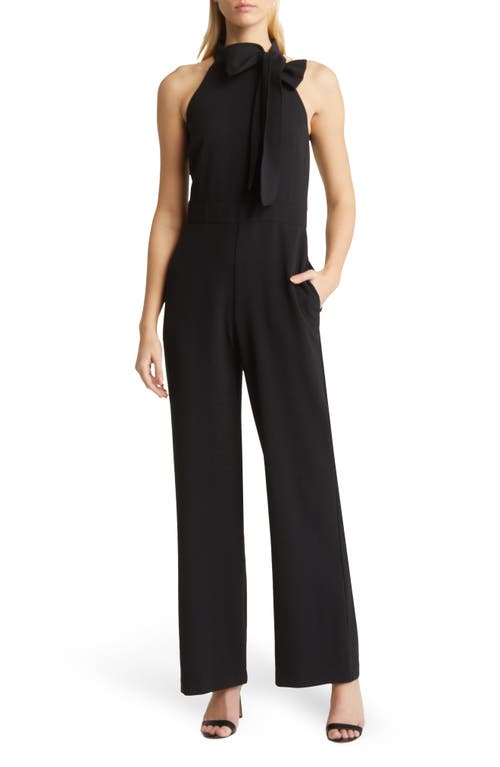Bow Neck Stretch Crepe Jumpsuit in Black