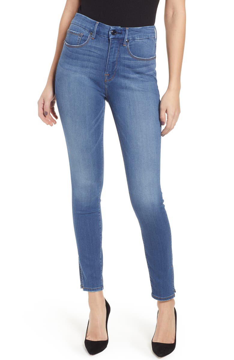 Good American Good Legs Side Slit High Waist Skinny Jeans (Blue 204 ...
