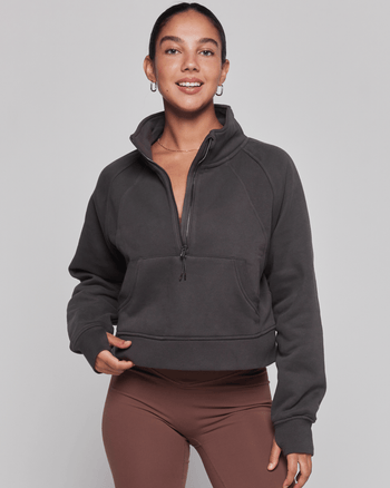 Rebody Active Effortless Fleece Crop Half Zip Sweatshirt