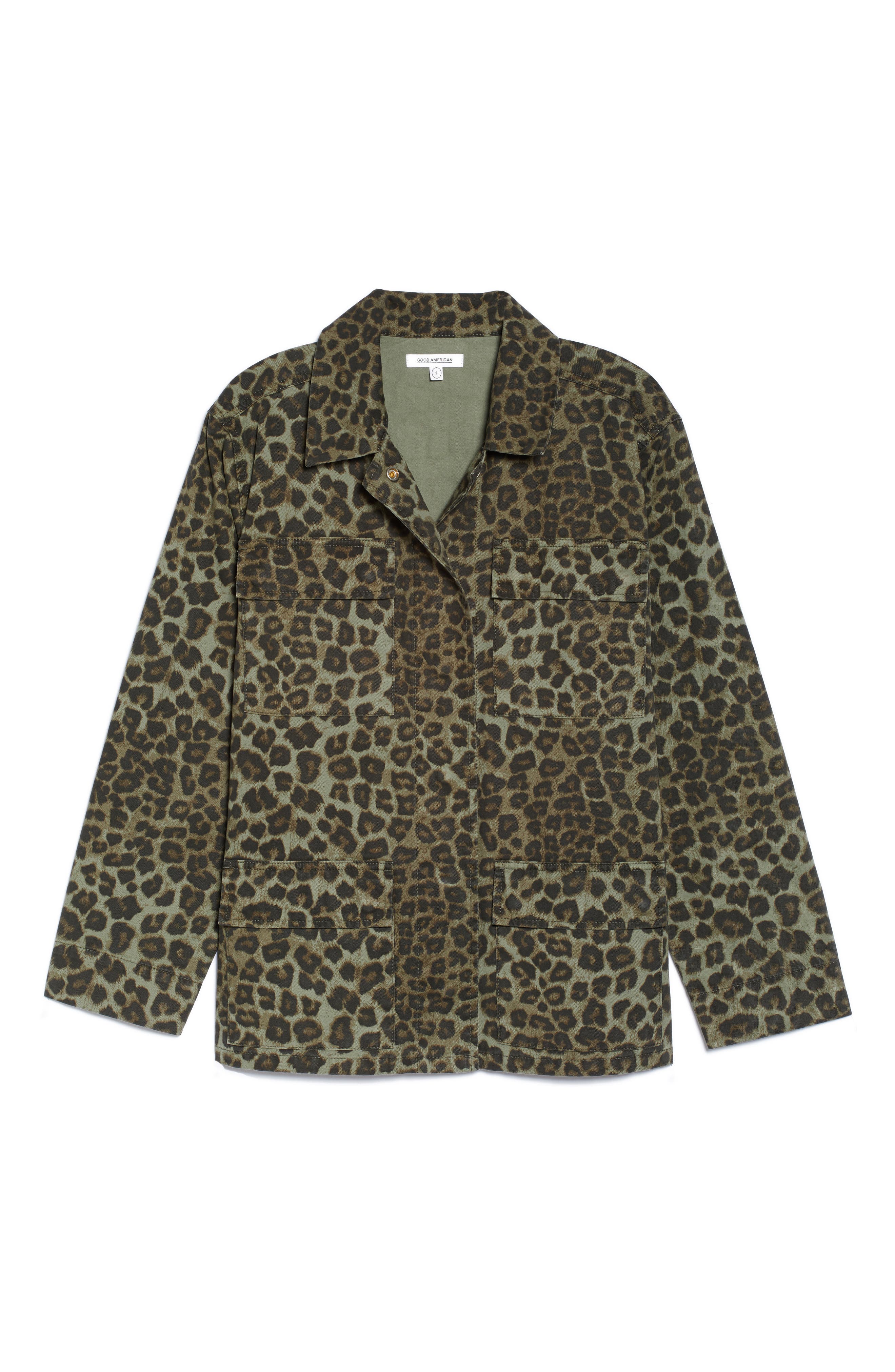 Good American Camo Snap Front Jacket In Sage Leopard 001 | ModeSens