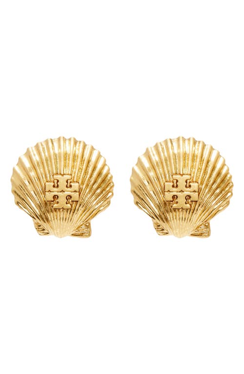 Tory Burch Shell Stud Earrings in Rolled Light Brass at Nordstrom