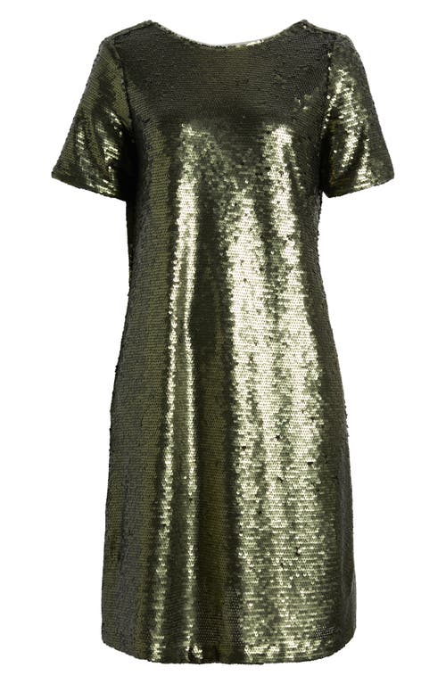 Anne Klein Sequin T-Shirt Dress in Olive Night 