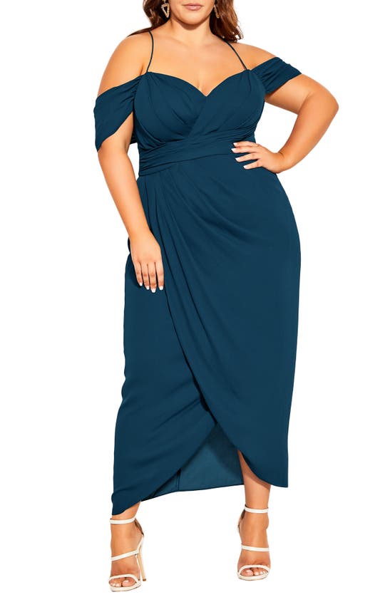 City Chic Entwine Cold Shoulder Dress In Emerald