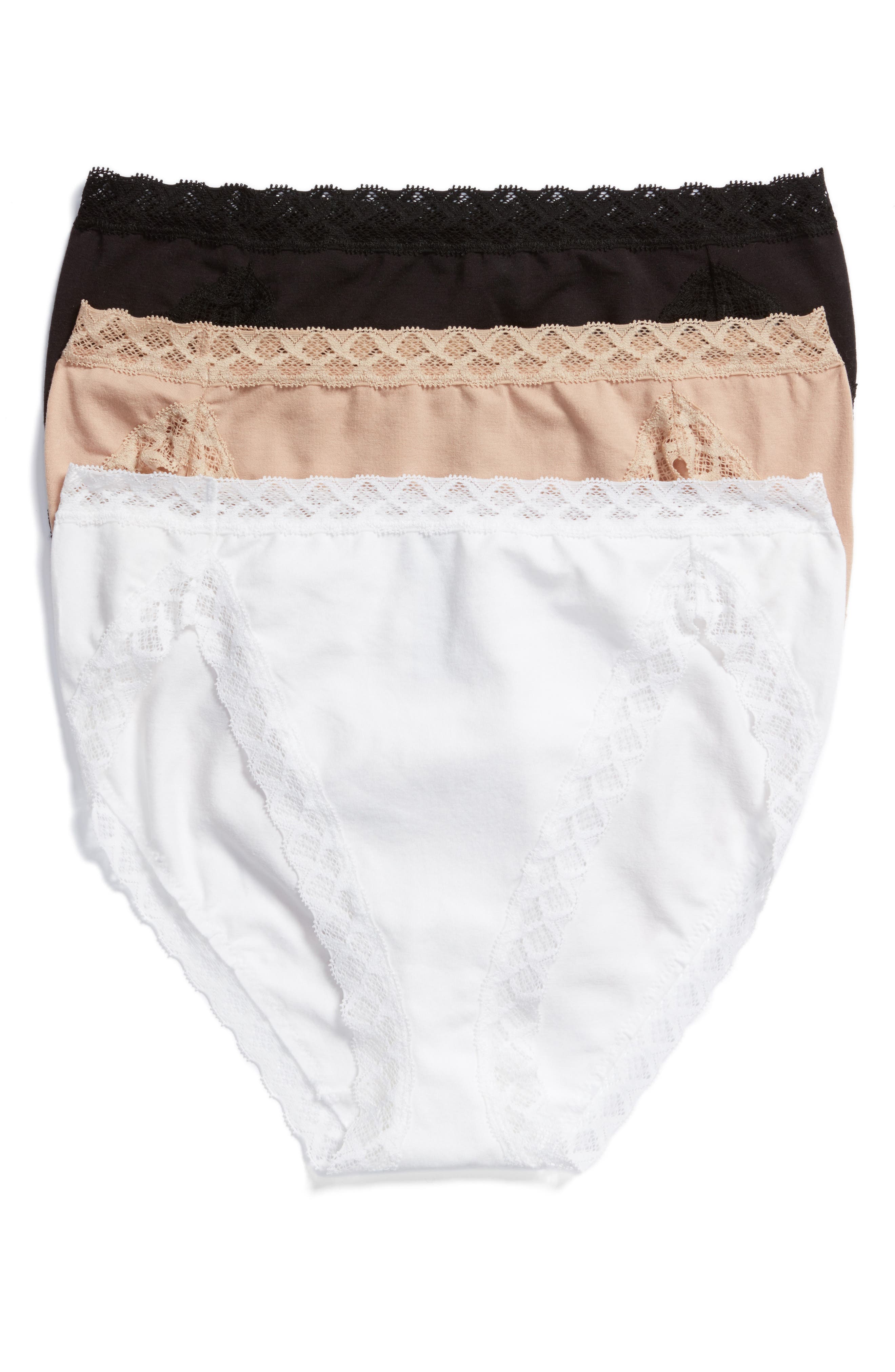 Natori Bliss 3-Pack French Cut Briefs in Black/Cafe/White at Nordstrom