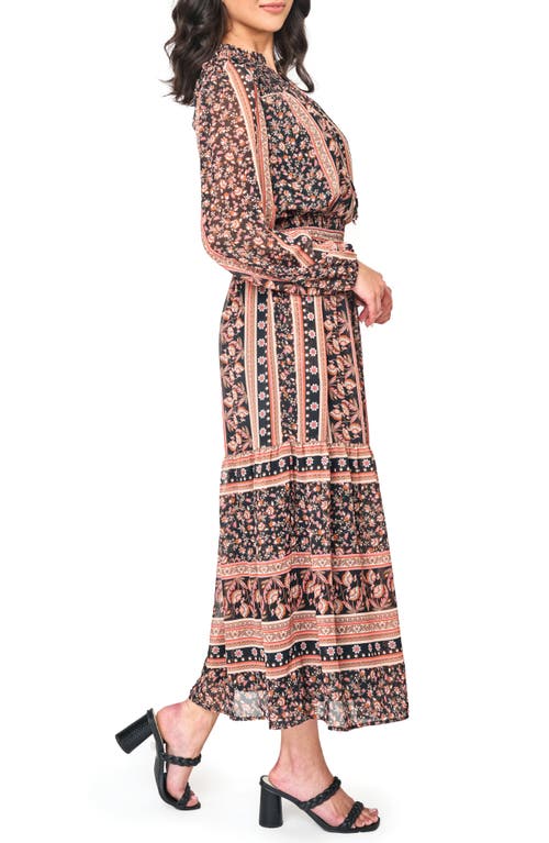 Shop Gibsonlook The Leyla Floral Print Long Sleeve Maxi Dress In Spiced Coral Print