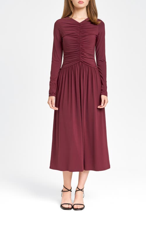 Wayf Pippa Center Ruched Long Sleeve Knit Dress In Aubergine