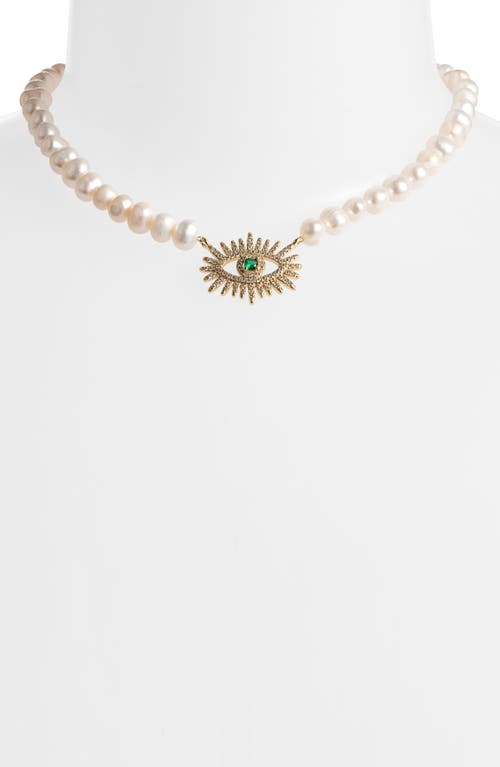 Shop Vidakush Eyes Wide Open Pearl Choker Necklace In Pearl/gold