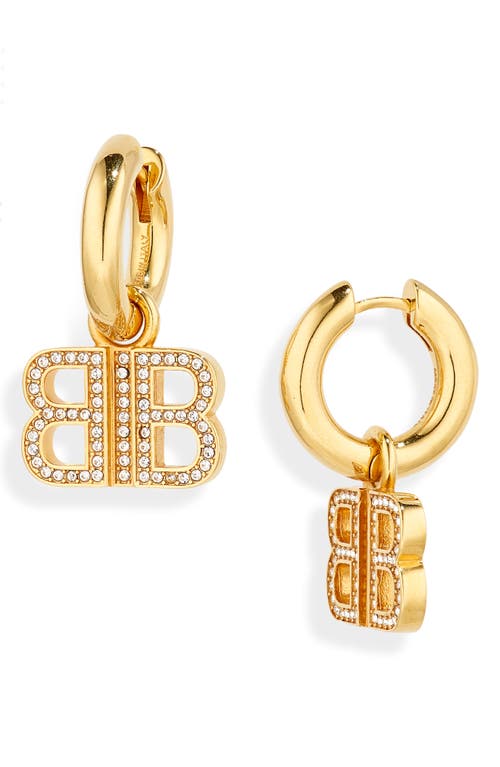 Balenciaga Bb Logo Rhinestone Hoop Earrings In Gold