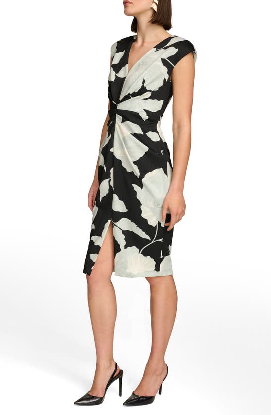 Shop Dkny Floral Sleeveless Dress In Black/ Blue Forest