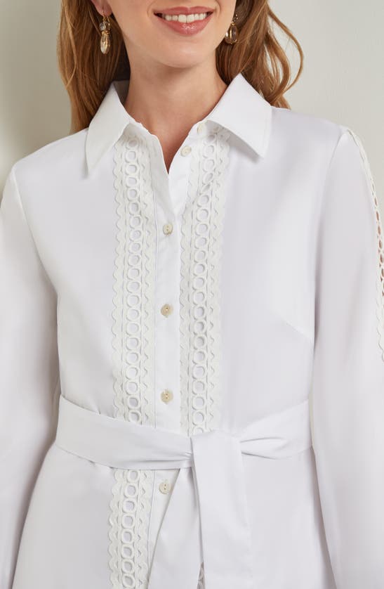 Shop Misook Tie Waist Handkerchief Hem Long Sleeve Shirtdress In White