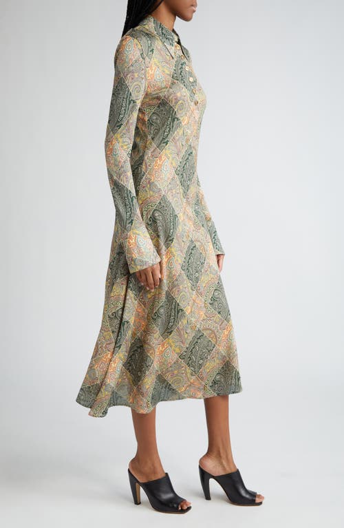 Shop Etro Patchwork Paisley Long Sleeve Shirtdress In Green/yellow Multi