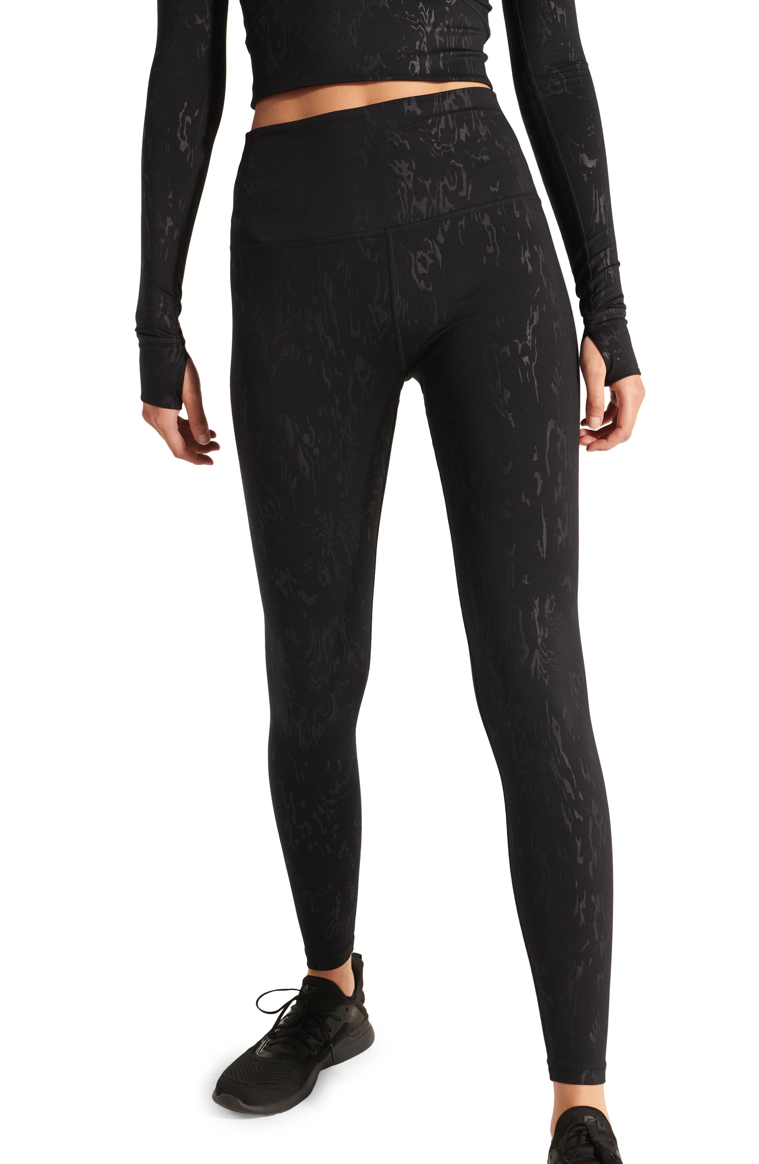 black embossed leggings
