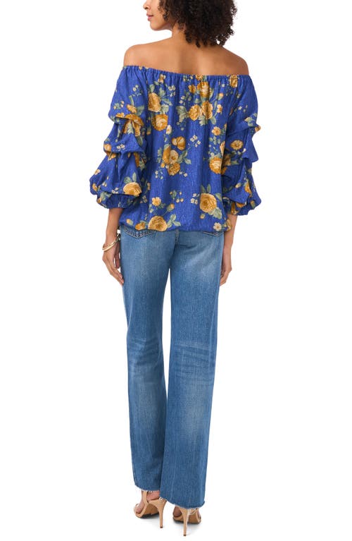 VINCE CAMUTO VINCE CAMUTO FLORAL OFF THE SHOULDER BUBBLE SLEEVE TOP
