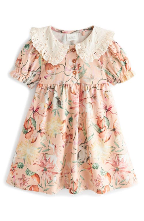 Next Kids' Floral Eyelet Collar Cotton Dress In Pink