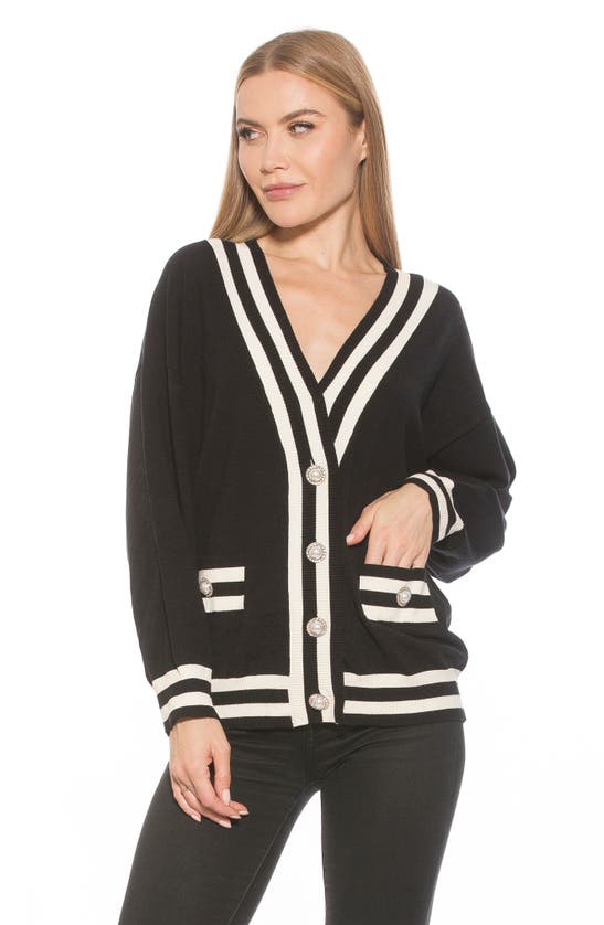 Alexia Admor Frances Stripe Trim Cardigan In Black