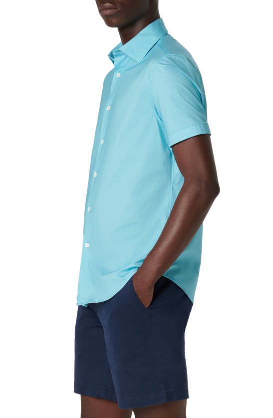 Shop Bugatchi Miles Ooohcotton® Pinstripe Short Sleeve Button-up Shirt In Aqua