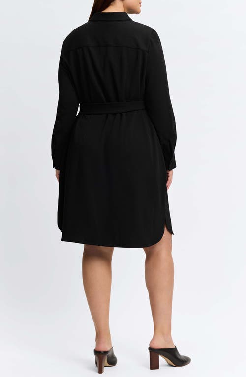 Foxcroft Rocca Wrinkle Resistant Long Sleeve Knit Crepe Shirtdress In Black