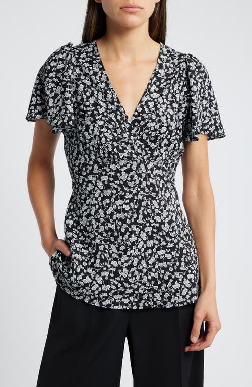 Shop Faithfull The Brand Boda Flutter Sleeve Top In Amaryllis Floral Black/white