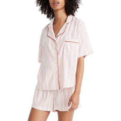 Madewell Shimmer Stripe Oversize Pajama Shirt, Pink