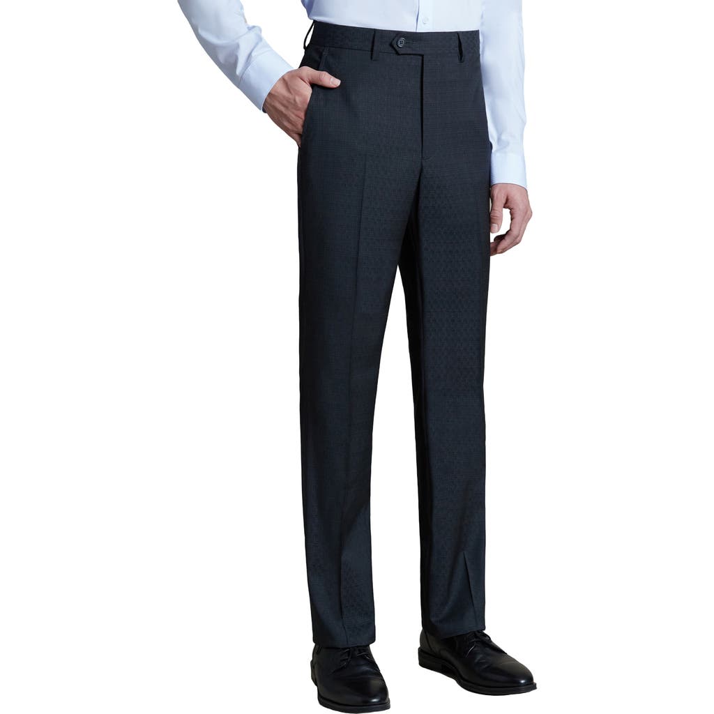 Shop Santorelli Flat Front Stretch Wool Dress Pants In Charcoal