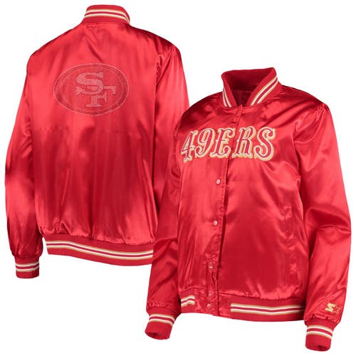 Women's Starter Scarlet San Francisco 49ers Varsity Lover Satin Full-Snap Jacket