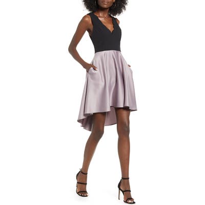 Speechless Scalloped Neck Satin Dress, Black