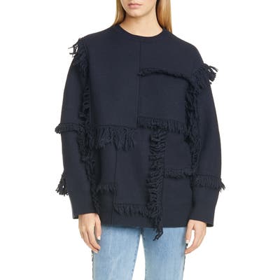 Stella Mccartney Patchwork Fringe Wool Sweater, US / 46 IT - Blue