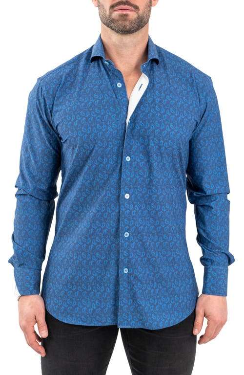 Maceoo Einstein Stretch Oceanic Button-up Shirt In Blue