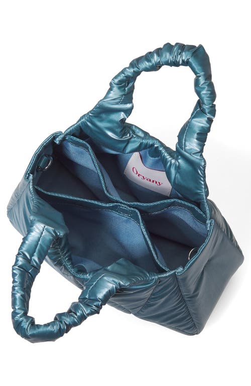 Oryany Half Moroccan Quilted Convertible Top Handle Bag In Blue Silver