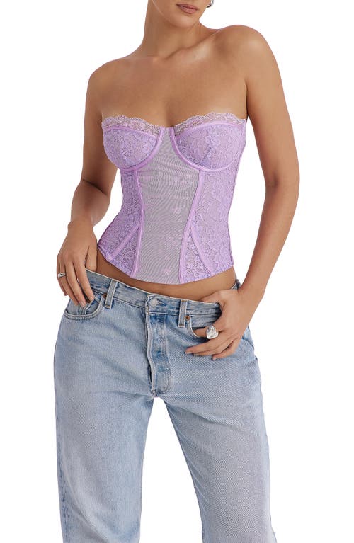 Shop Mistress Rocks Strapless Lace Corset Top In Orchid