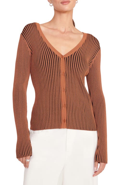 Shop Staud Rib Cardigan In Black/tan