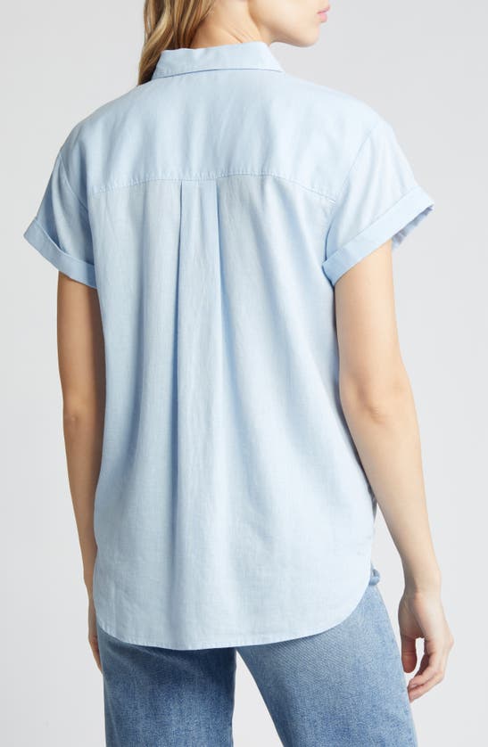 Shop Caslon Linen Blend Camp Shirt In Blue Skyway