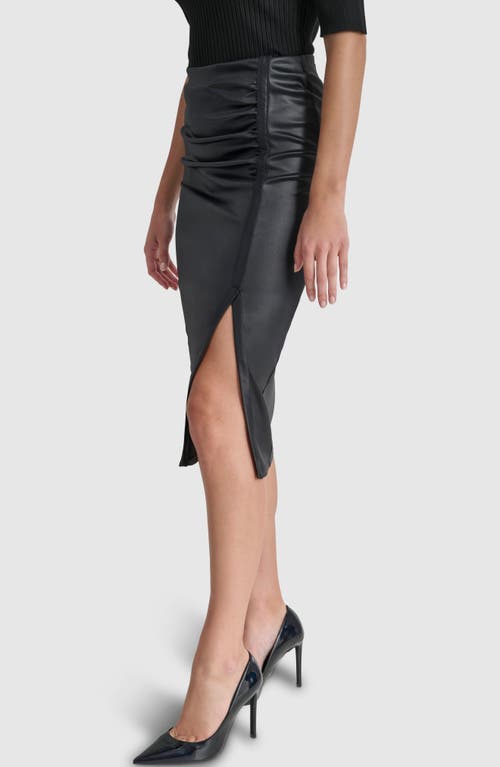 Shop Dkny Side Ruched Faux Leather Pencil Skirt In Black