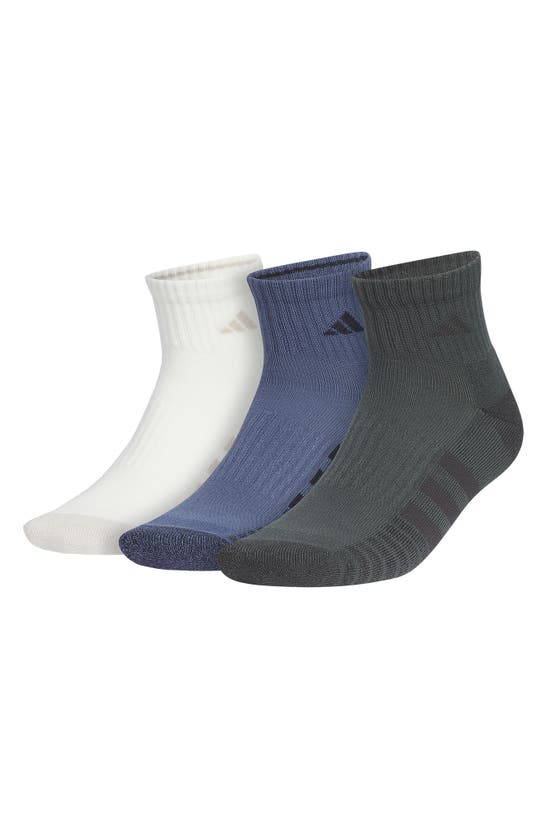 Shop Adidas Originals 3-pack Cushioned 3.0 Quarter Socks In Off White/ Ink Blue/ Ivy Green