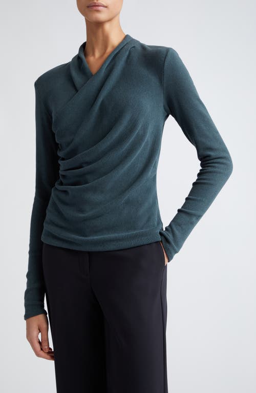 Vince Wrap Front Long Sleeve Knit Top Azurine at Nordstrom,
