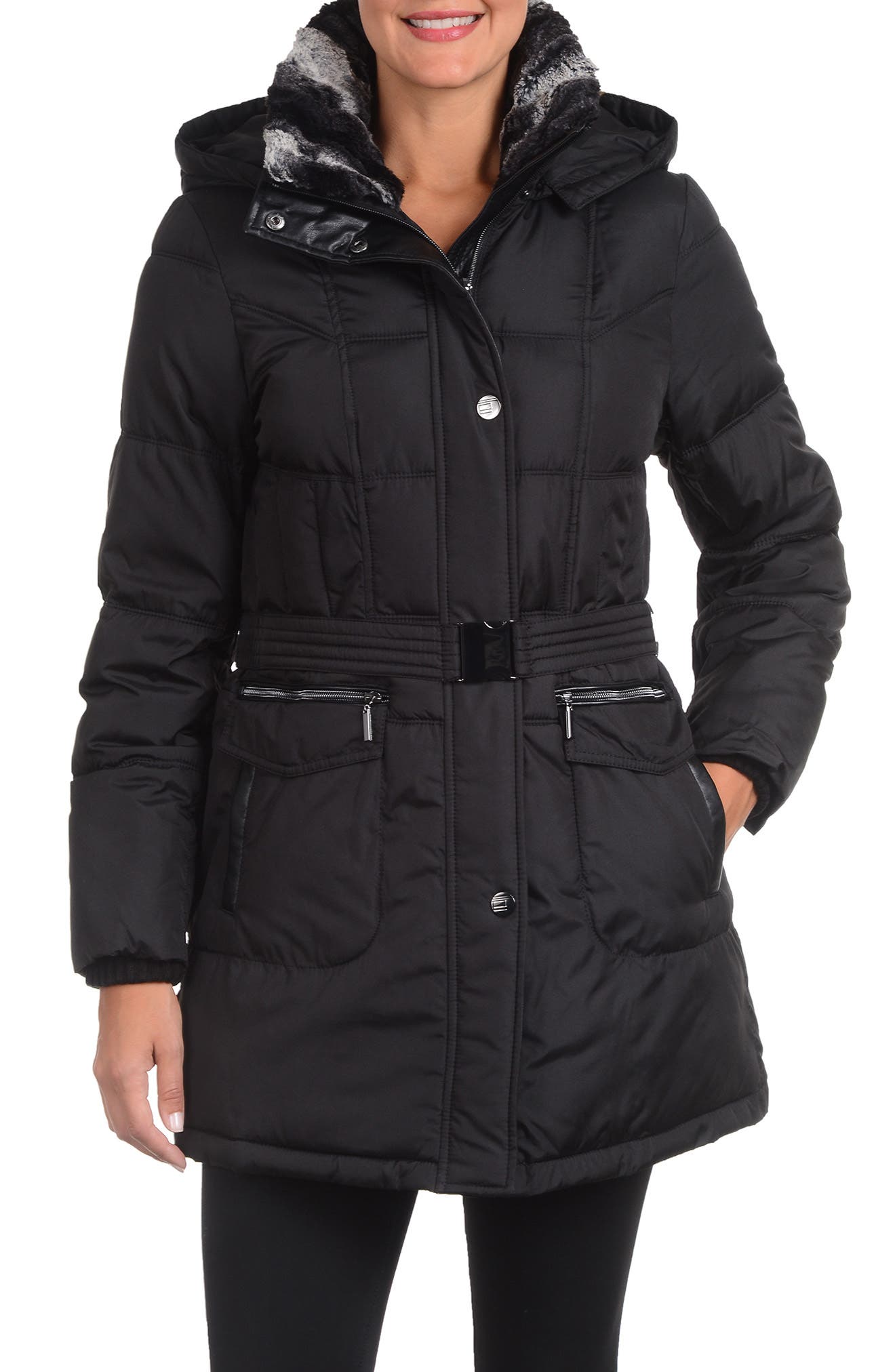 women's fleet street long faux down quilted coat